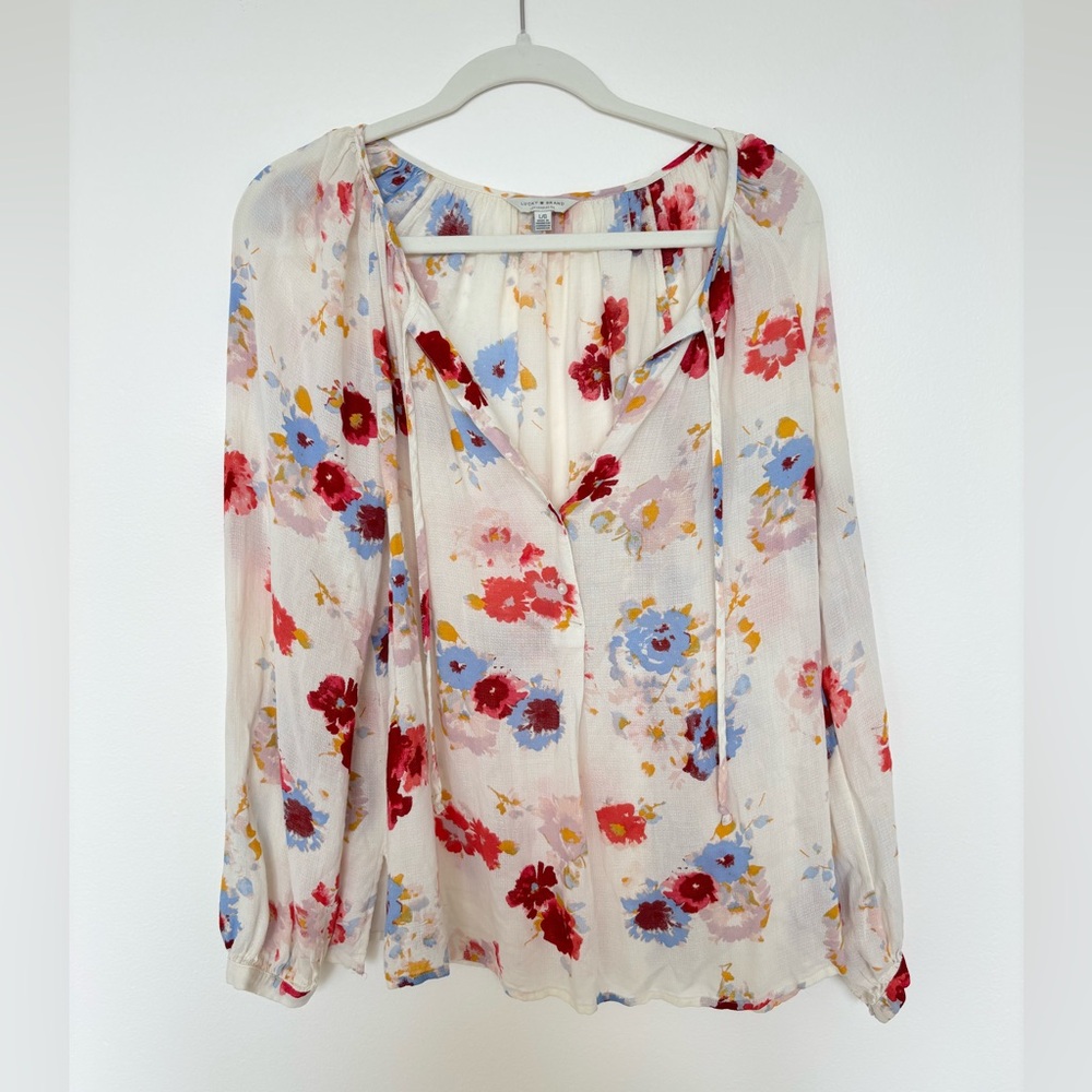Lucky Brand Floral Blouse - Cream, Red, Blue